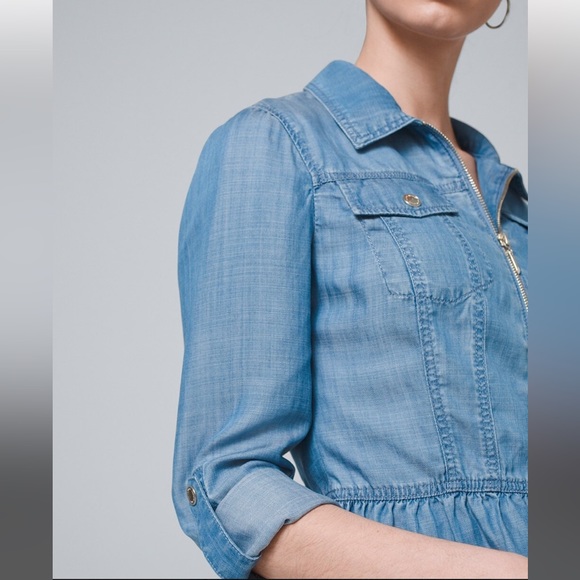 White House Black Market Denim Zip-Front Peplum Jacket Size XLP - Picture 3 of 9